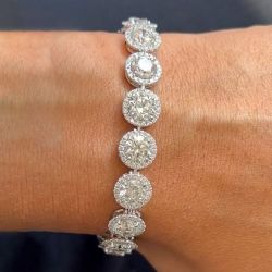 Halo Round Cut White Sapphire Wedding Jewelry Tennis Bracelets For Women 18.05 Ct 