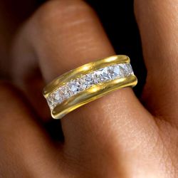 3.42 Ct Gold Princess Cut White Sapphire Bridal Jewelry Wedding Band For Women 