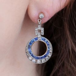 Art Deco Milgrain Emerald Cut Blue Sapphire Drop Earrings Wedding Jewelry For Women 3.8 Ct 