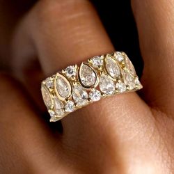 Half Eternity Gold Bezel Pear Cut White Sapphire Wedding Jewelry Wedding Band Rings For Women 