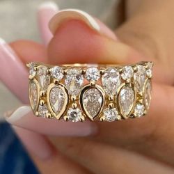 Half Eternity Gold Bezel Pear Cut White Sapphire Wedding Jewelry Wedding Band Rings For Women 