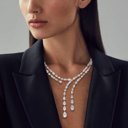 Layer Design Pear Cut White Sapphire Lariat Necklace Wedding Necklace For Women Wedding Jewelry 29.8 Ct 