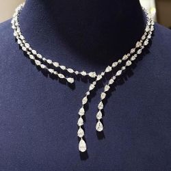 29.8 Ct Layer Design Pear Cut White Sapphire Lariat Necklace Bridal Jewelry Wedding Necklace For Women