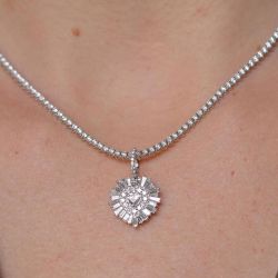 Halo Heart Cut White Sapphire Necklace For Women Wedding Jewelry 