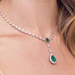 22.58 Ct Halo Pear Cut Emerald Sapphire Bridal Jewelry Wedding Necklace For Women