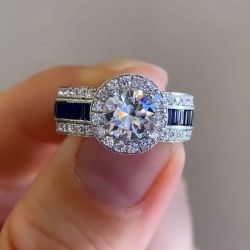 2.32 Ct Halo Round Cut White Sapphire Bridal Jewelry Engagement Ring For Women