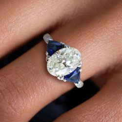 Three Stone Oval Cut White Sapphire Engagement Ring Wedding Jewelry For Women 3.6 Ct 