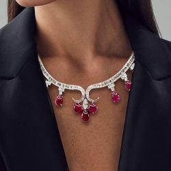 Vintage Pear Cut Ruby Sapphire Wedding Necklace For Women Luxury Jewelry 71.5 Ct 