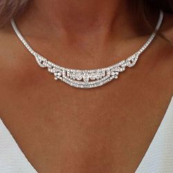 Art Deco Milgrain Round Cut White Sapphire Wedding Necklace For Women Wedding Jewelry 2.9 Ct 