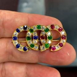 3.5 Ct Gold Round Cut Multi-Colored Circle Brooch For Women