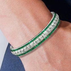 24.57 Ct Art Deco Milgrain Princess Cut Emerald Sapphire Bracelet Bridal Jewelry For Women