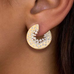 2.48 Ct Golden Round Cut White Sapphire Earrings Hoop Earrings Bridal Jewelry For Women 