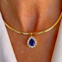 Halo Gold Chain Pear Cut Blue Sapphire Gold Necklace Pendant Necklace Wedding Jewelry For Women 4.8 Ct 