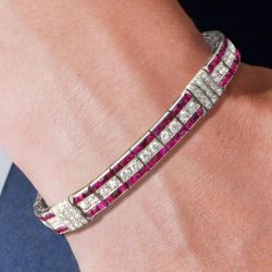 Milgrain Emerald & Round Cut Ruby Sapphire Tennis Bracelet Women Wedding Jewelry 8.7 Ct 