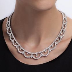 Double Row Wave Round Cut White Sapphire Wedding Necklace For Women Luxury Jewelry 