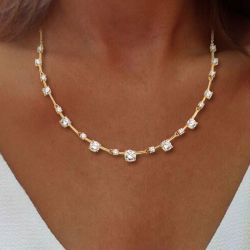 Gold Chain Round Cut White Sapphire Gold Necklace Pendant Necklace For Women Wedding Jewelry