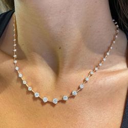 Gold Chain Round Cut White Sapphire Gold Necklace Tennis Necklace For Women  