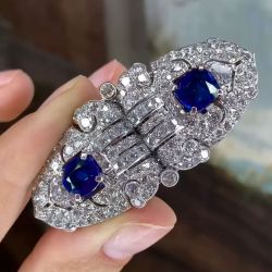 Cushion Cut Blue Sapphire Brooches For Women Luxury Jewelry 
