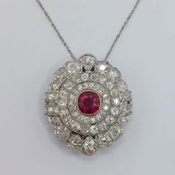 Halo Milgrain Two Tone Cushion Cut Ruby Sapphire Pendant Necklace Wedding Necklace For Women 