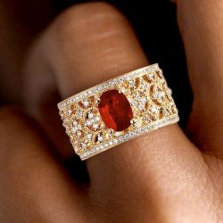 Golden Oval Cut Ruby Sapphire Engagement Ring For Women