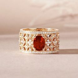 Golden Oval Cut Ruby Sapphire Engagement Ring For Women