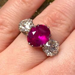 Three Stone Oval Cut Ruby Sapphire Promise Rings Engagement Ring For Women 4.5 Ct 