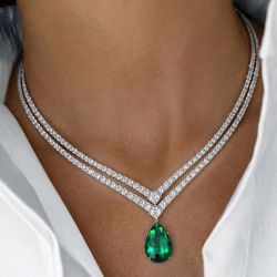 Double Row Pear Cut Emerald Sapphire Wedding Necklace For Women Luxury Jewelry 