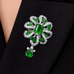 Antique Asscher & Pear Cut Emerald Sapphire Brooch For Women Luxury Jewelry 5.94 Ct 