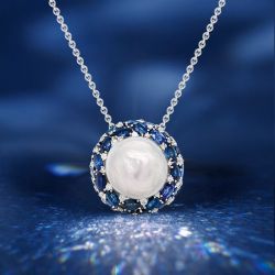 6.04 Ct Round Pearl Pendant Necklace Wedding Necklace For Women