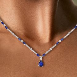 Pear & Marquise Cut Blue & White Sapphire Necklace For Women Wedding Jewelry 
