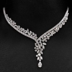 Pear Cut White Sapphire Necklace Wedding Necklace Luxury Jewelry For Women 23.97 Ct 