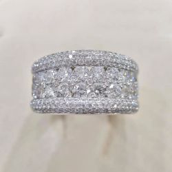 Half Eternity Round Cut White Sapphire Cigar Band For Women Luxury Jewelry 3.8 Ct 