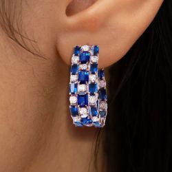 13.02 Ct Rose Gold Emerald Cut Blue Sapphire Earrings Hoop Earrings For Women 