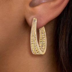 6.6 Ct Gold Multi Row Round Cut Yellow Sapphire Hoop Earrings Bridal Jewelry For Women 