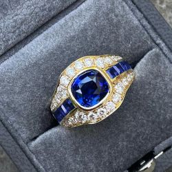 5.06 Ct Golden Cushion Cut Blue Sapphire Engagement Ring For Men