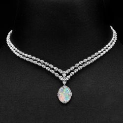 Classic Two Row Oval Cut Opal Pendant Wedding Necklace For Women