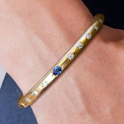 Golden Oval Cut Blue Sapphire Bracelet Bangle For Women
