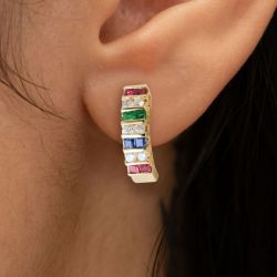 Golden Asscher Cut Multi-Colored Hoop Earrings Wedding Jewelry For Women