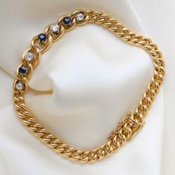 Golden Round Cut Blue Sapphire Curb Link Bracelet Wedding Jewelry For Women
