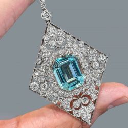 Antiques Milgrain Emerald Cut Aquamarine Pendant Necklace For Women