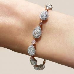 Two Tone Halo Pear Cut White & Pink Sapphire Tennis Bracelet For Women