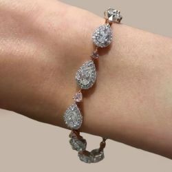Two Tone Halo Pear Cut White & Pink Sapphire Tennis Bracelet For Women