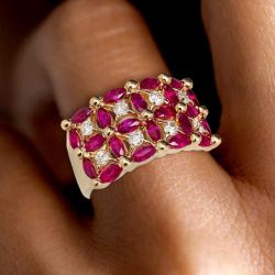 Golden Half Eternity Marquise Cut Ruby Sapphire Luxury Jewelry Wedding Band For Women 