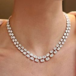 Double Row Oval Cut White Sapphire Necklace For Women Wedding Jewelry  