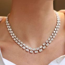 Double Row Oval Cut White Sapphire Necklace For Women Wedding Jewelry  