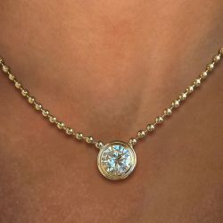 Golden Bezel Round Cut White Sapphire Bead Link Chain Pendant Necklace Wedding Necklace For Women