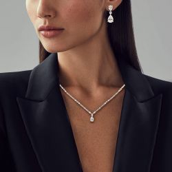 Pear Cut White Sapphire Necklace & Earrings Set For Women