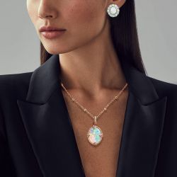 Halo Golden Oval Cut Opal Necklace & Earring Sets For Women