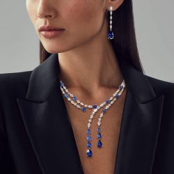 Pear Cut Blue Sapphire Necklace & Earrings Set For Women