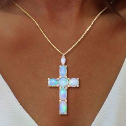 Antique Golden Oval Cut Opal Pendant Necklace For Women